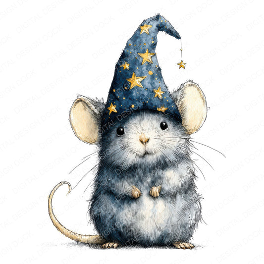 Watercolour Wizard Mouse fussy cut sheet in US Letter format showing all 12 designs on one printable page