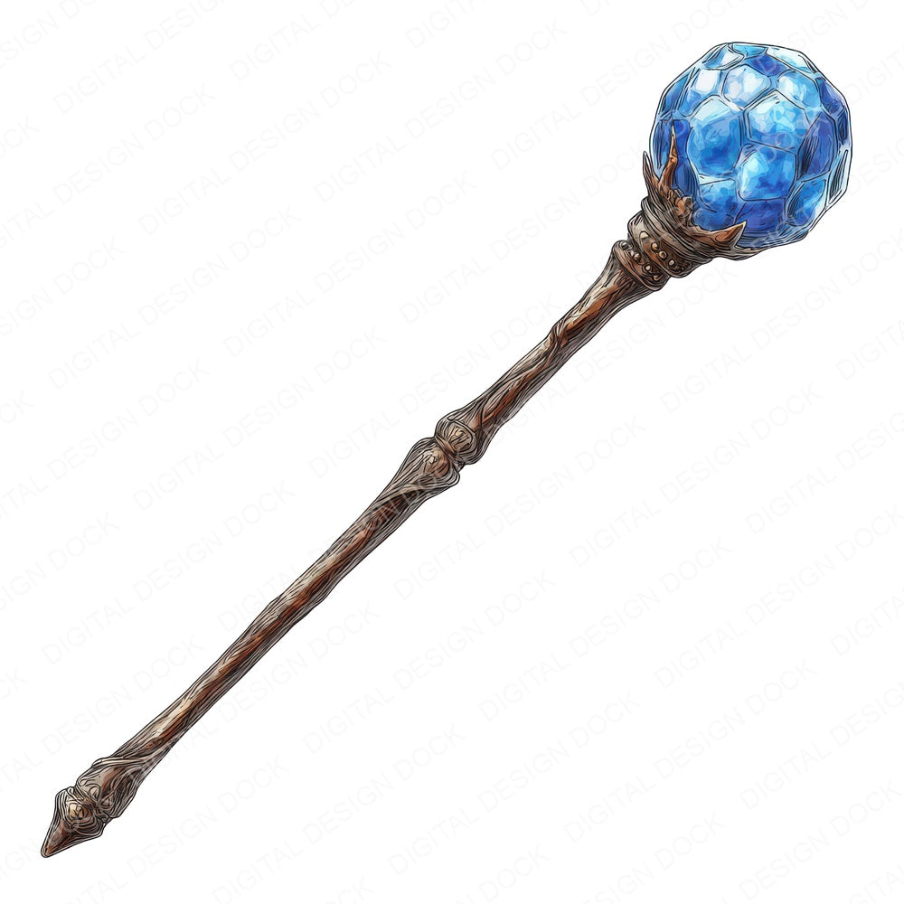 Watercolour Wizard Staff fussy cut sheet in US Letter format showing all 12 designs on one printable page