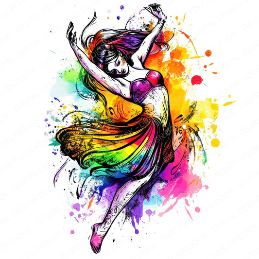 Watercolour Woman Dancing Spatter fussy cut sheet in US Letter format showing all 12 designs on one printable page