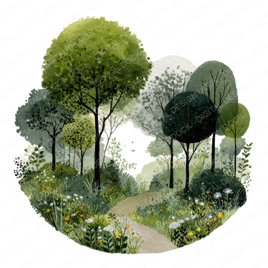 Watercolour Woodland Circle Clipart Set (DDD008547)