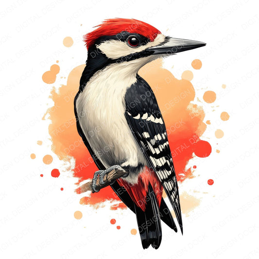 Watercolour Woodpecker fussy cut sheet in US Letter format showing all 12 designs on one printable page