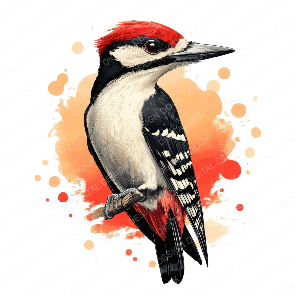 Watercolour Woodpecker fussy cut sheet in US Letter format showing all 12 designs on one printable page