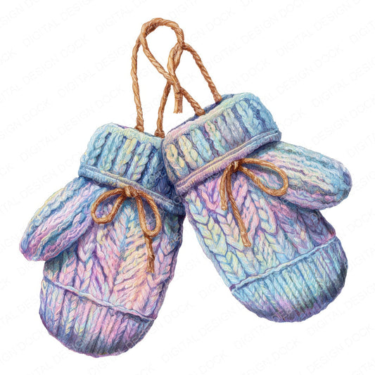 Watercolour Wool Mittens fussy cut sheet in US Letter format showing all 12 designs on one printable page