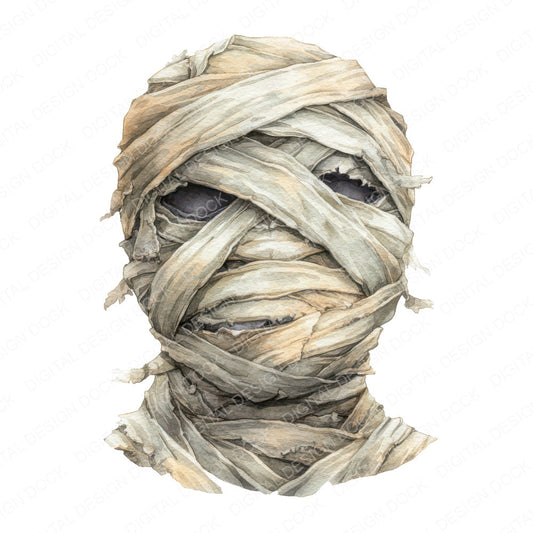 Watercolour Wrapped Mummy fussy cut sheet in US Letter format showing all 12 designs on one printable page