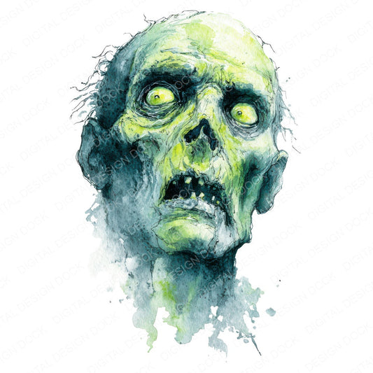 Watercolour Zombie Decay fussy cut sheet in US Letter format showing all 12 designs on one printable page