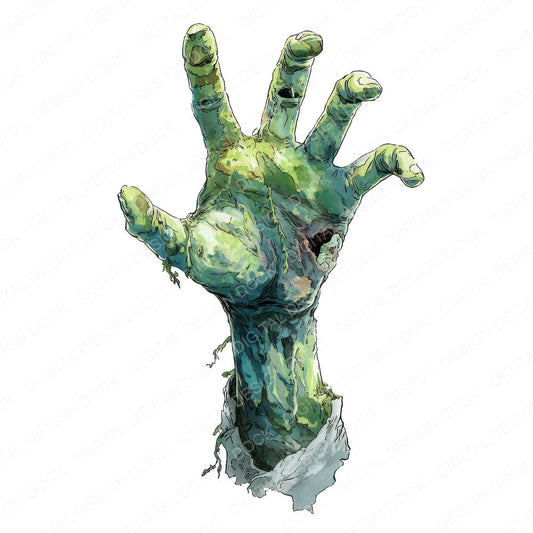 Watercolour Zombie Hand fussy cut sheet in US Letter format showing all 12 designs on one printable page