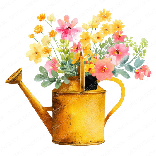 Watering Can with Flowers fussy cut sheet in US Letter format showing all 12 designs on one printable page