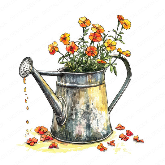 Watering Can with Marigolds fussy cut sheet in US Letter format showing all 12 designs on one printable page
