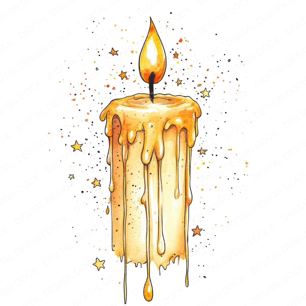 Wax Candle and Stars fussy cut sheet in US Letter format showing all 12 designs on one printable page