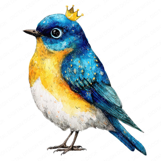 Whimsical Bluebird Crown fussy cut sheet in US Letter format showing all 12 designs on one printable page