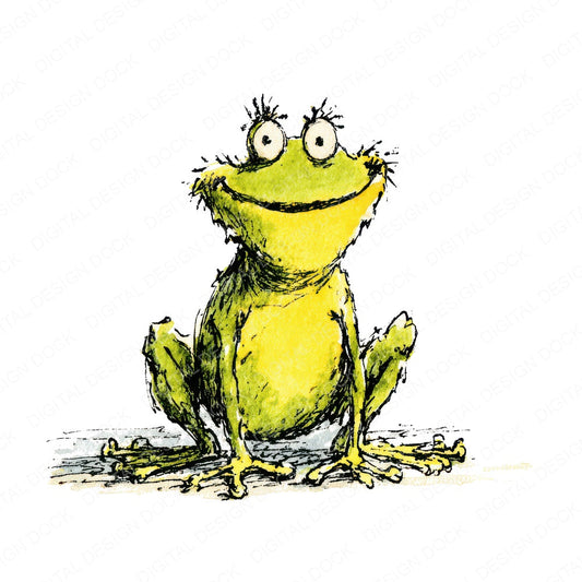 Whimsical Frog Character Illustration fussy cut sheet in US Letter format showing all 12 designs on one printable page