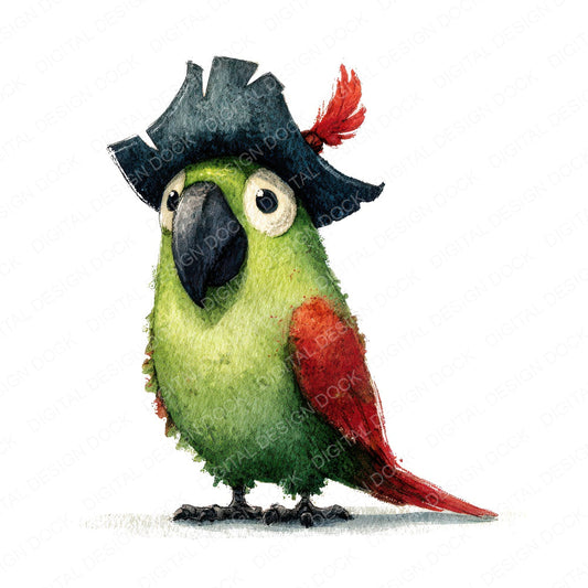 Whimsical Parrot Pirate Hat fussy cut sheet in US Letter format showing all 12 designs on one printable page