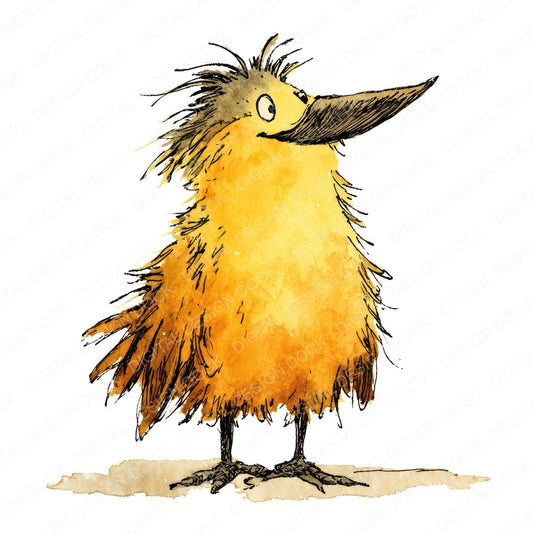 Whimsical Scruffy Bird Character fussy cut sheet in US Letter format showing all 12 designs on one printable page