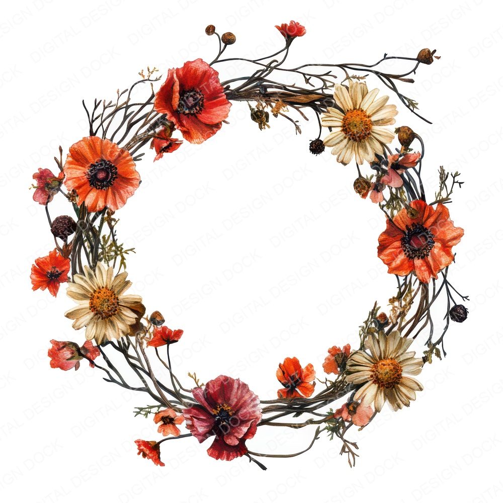 Wild Dried Flower Wreath Clipart Set (DDD007468)