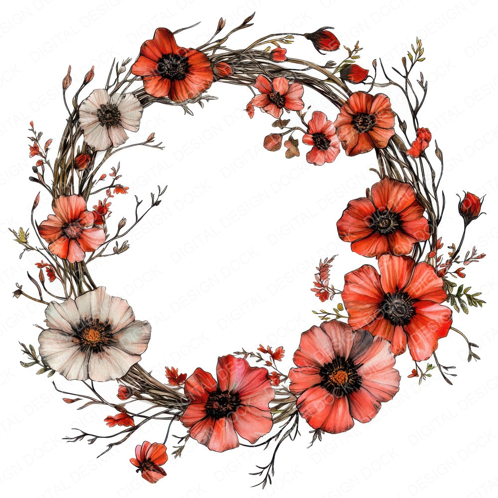 Wild Dried Flower Wreath fussy cut sheet in US Letter format showing all 12 designs on one printable page