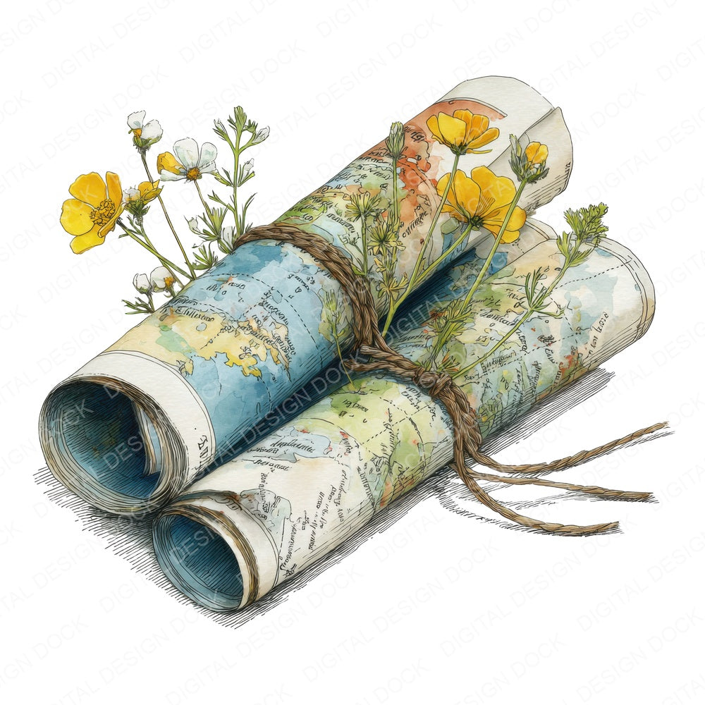 Wildflower Adventure Map fussy cut sheet in US Letter format showing all 12 designs on one printable page