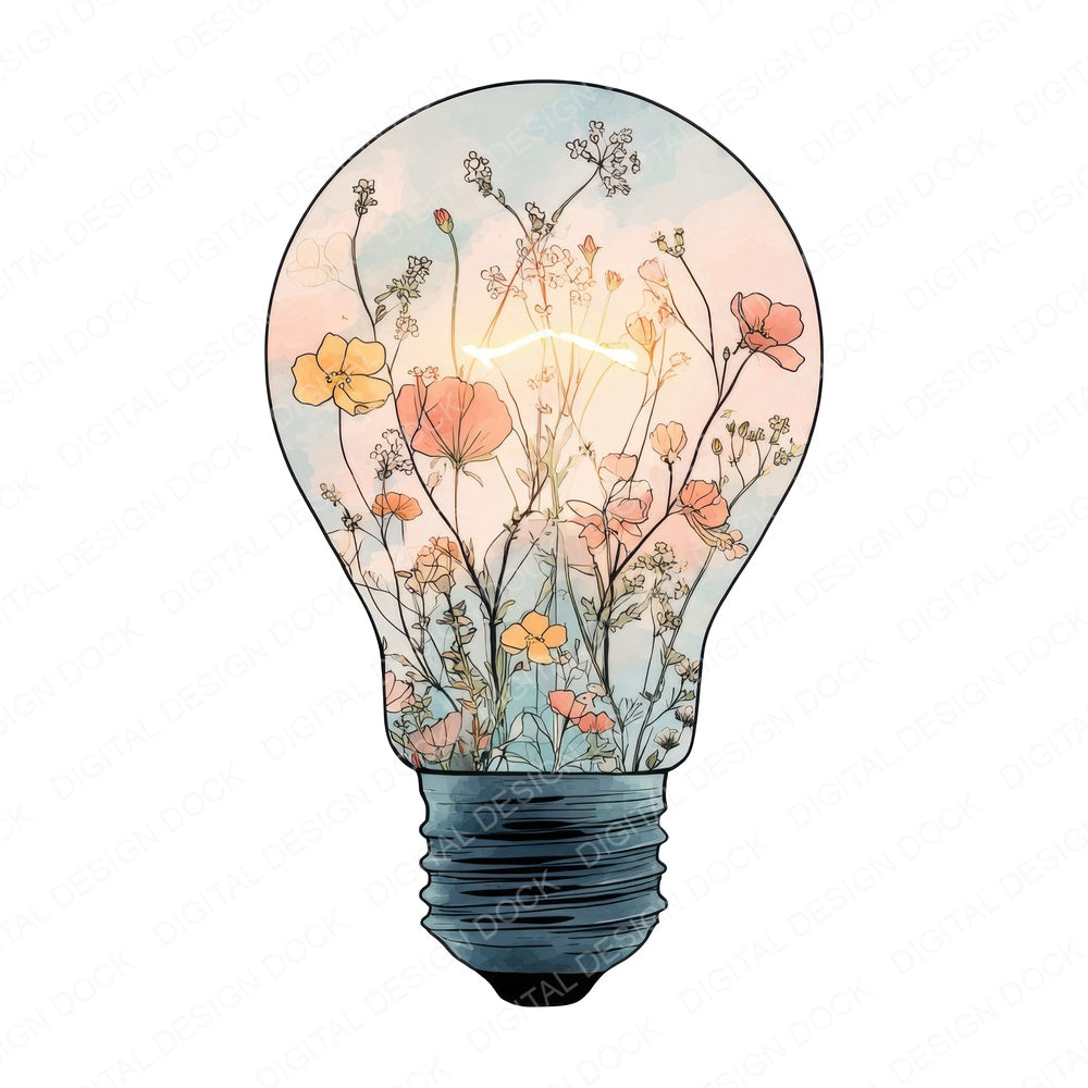 Wildflower Bright Idea Bulb fussy cut sheet in US Letter format showing all 12 designs on one printable page