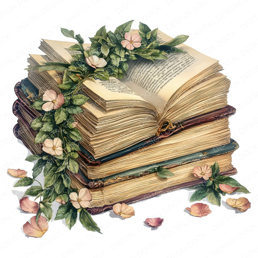 Wildflower Garland on Book fussy cut sheet in US Letter format showing all 12 designs on one printable page