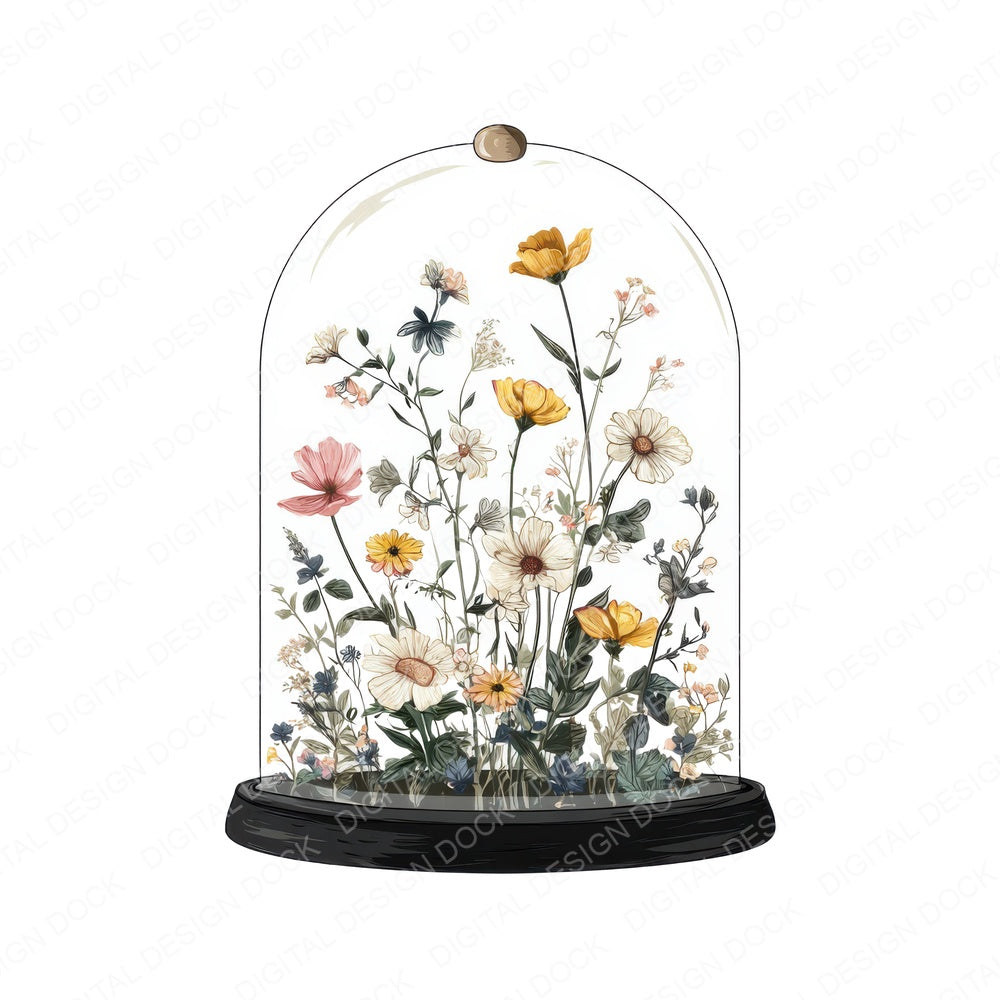 Wildflower Glass Cloche fussy cut sheet in US Letter format showing all 12 designs on one printable page