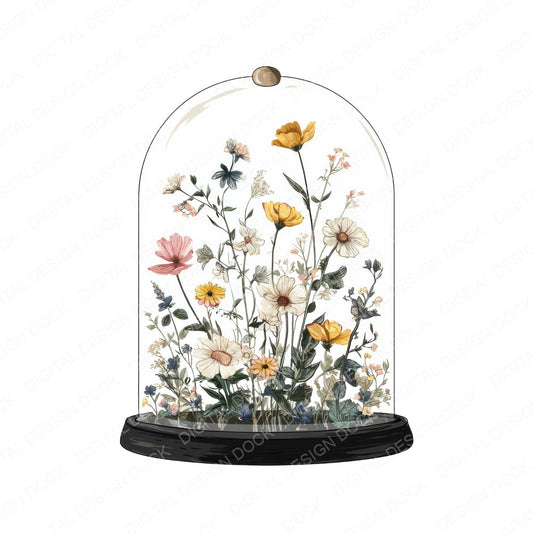 Wildflower Glass Cloche fussy cut sheet in US Letter format showing all 12 designs on one printable page