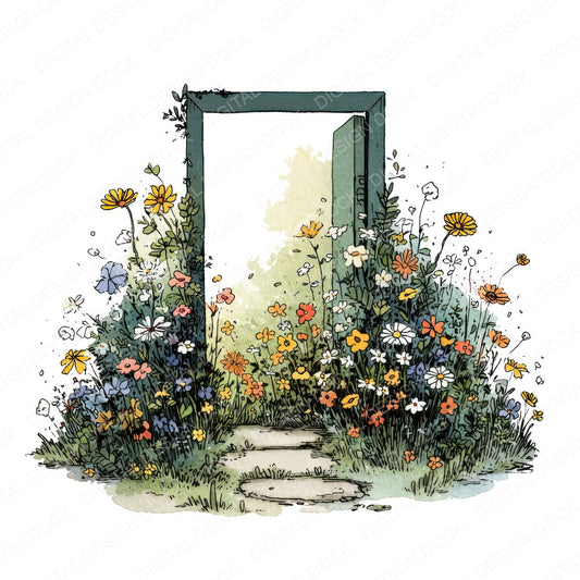 Wildflower Hidden Door fussy cut sheet in US Letter format showing all 12 designs on one printable page