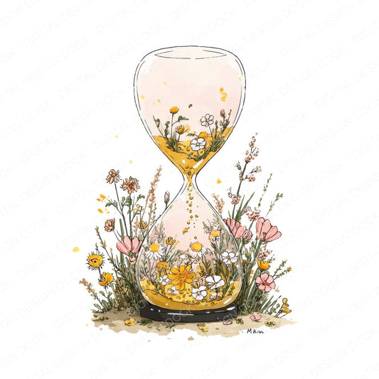Wildflower Hourglass Time fussy cut sheet in US Letter format showing all 12 designs on one printable page