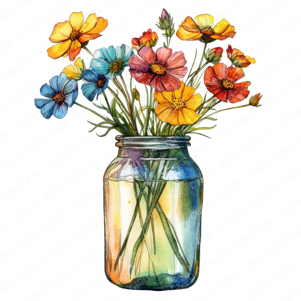 Wildflower Jar fussy cut sheet in US Letter format showing all 12 designs on one printable page