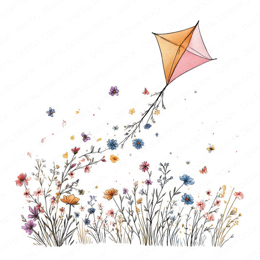 Wildflower Kite Trail fussy cut sheet in US Letter format showing all 12 designs on one printable page