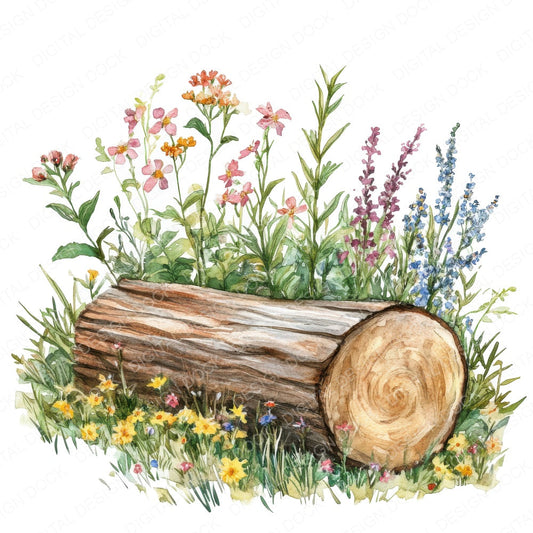 Wildflower Log fussy cut sheet in US Letter format showing all 12 designs on one printable page