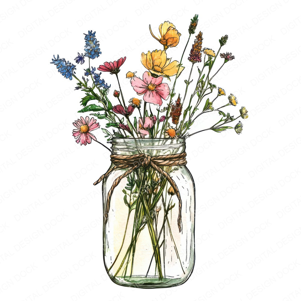 Wildflower Mason Jar fussy cut sheet in US Letter format showing all 12 designs on one printable page