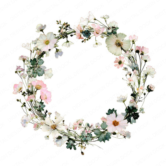 Wildflower Meadow Wreath fussy cut sheet in US Letter format showing all 12 designs on one printable page