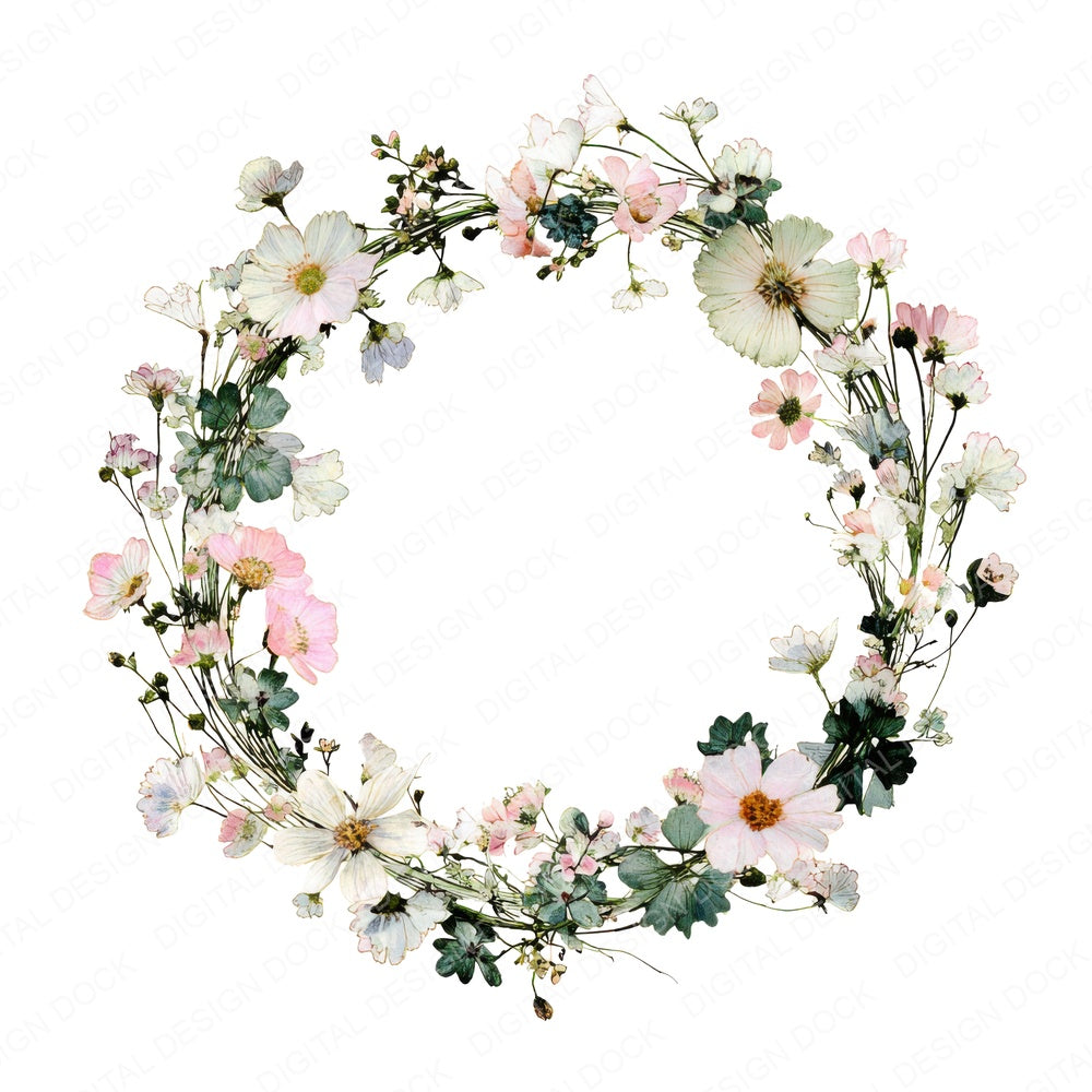 Wildflower Meadow Wreath fussy cut sheet in US Letter format showing all 12 designs on one printable page