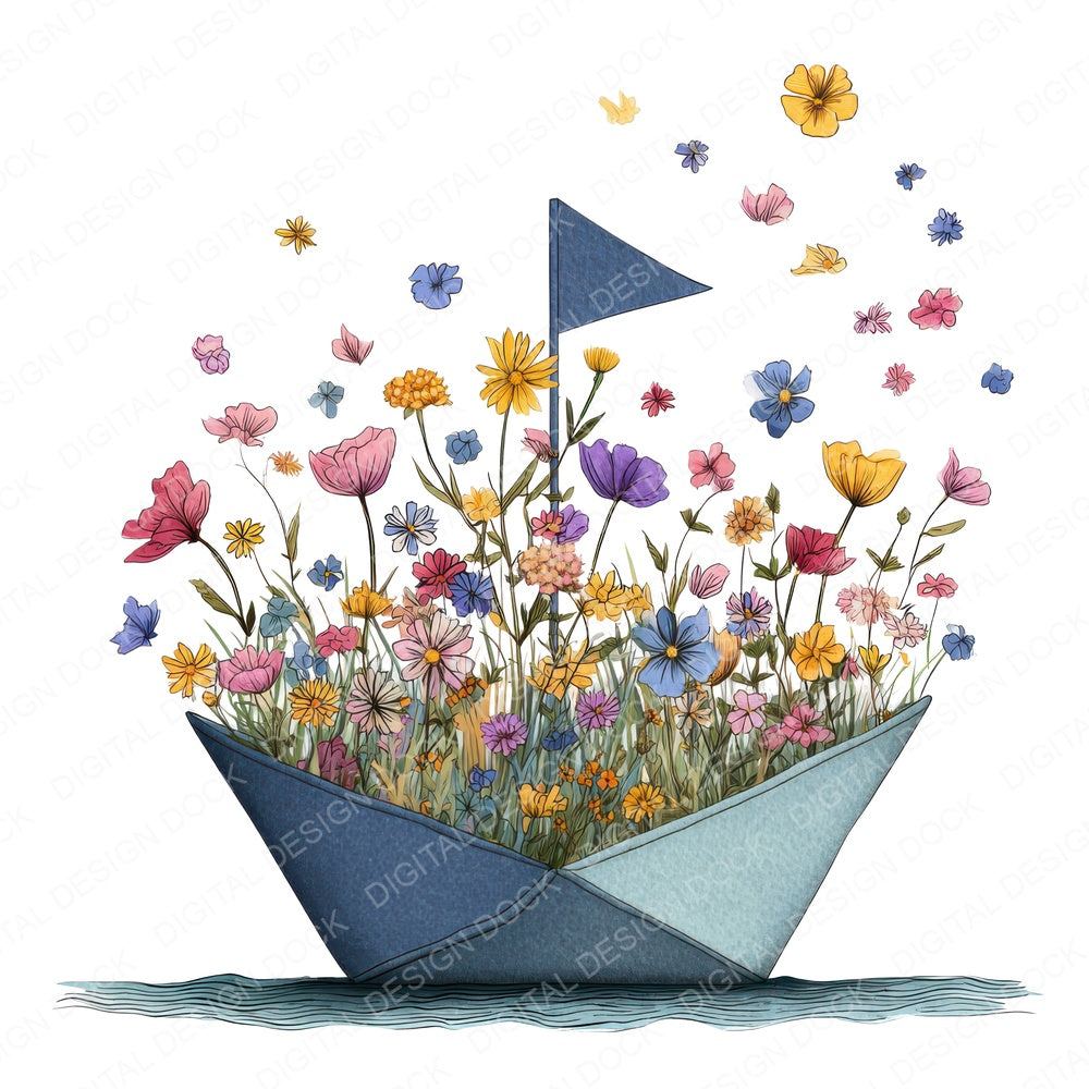 Wildflower Boat fussy cut sheet in US Letter format showing all 12 designs on one printable page