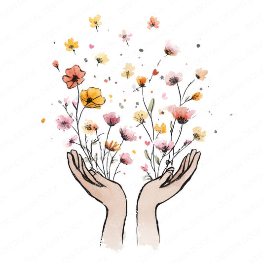 Wildflower Release Hands fussy cut sheet in US Letter format showing all 12 designs on one printable page