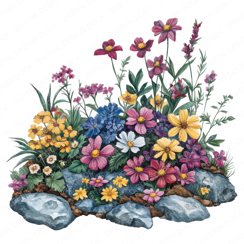 Wildflower Rockery Flowerbed fussy cut sheet in US Letter format showing all 12 designs on one printable page
