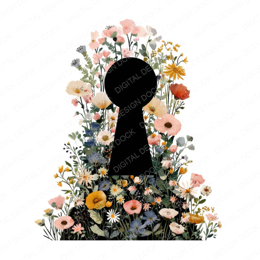 Wildflower Secret Garden Keyhole fussy cut sheet in US Letter format showing all 12 designs on one printable page