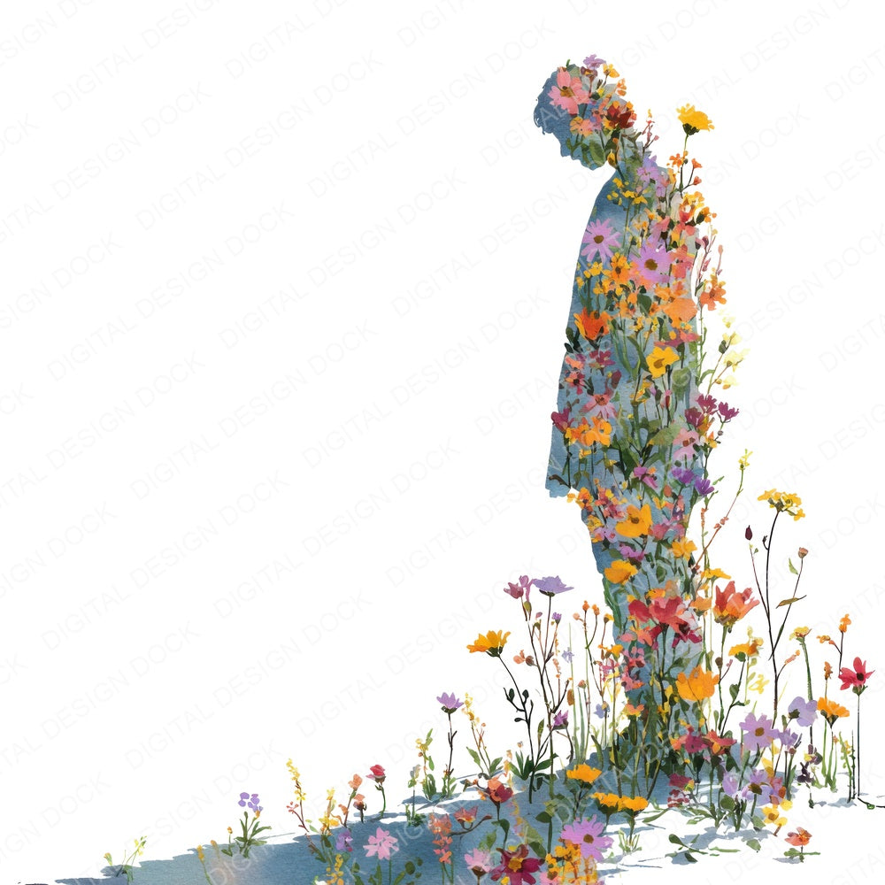 Wildflower Shadow Silhouette fussy cut sheet in US Letter format showing all 12 designs on one printable page