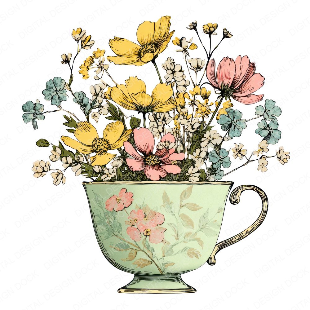Wildflower Teacup Fussy Cut Sheets (DDD011884)