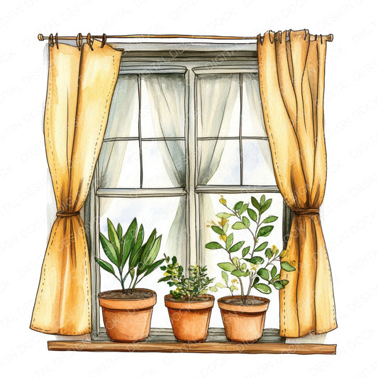 Window with Plants fussy cut sheet in US Letter format showing all 12 designs on one printable page