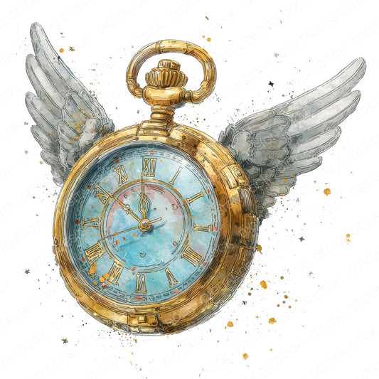 Winged Pocket Watch fussy cut sheet in US Letter format showing all 12 designs on one printable page