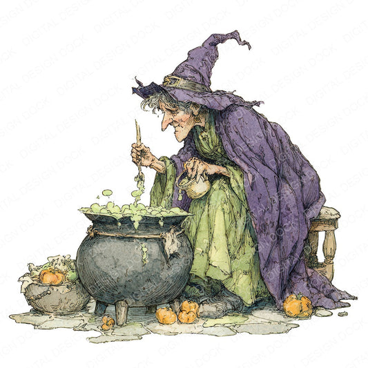 Witch Teacup Brew fussy cut sheet in US Letter format showing all 12 designs on one printable page