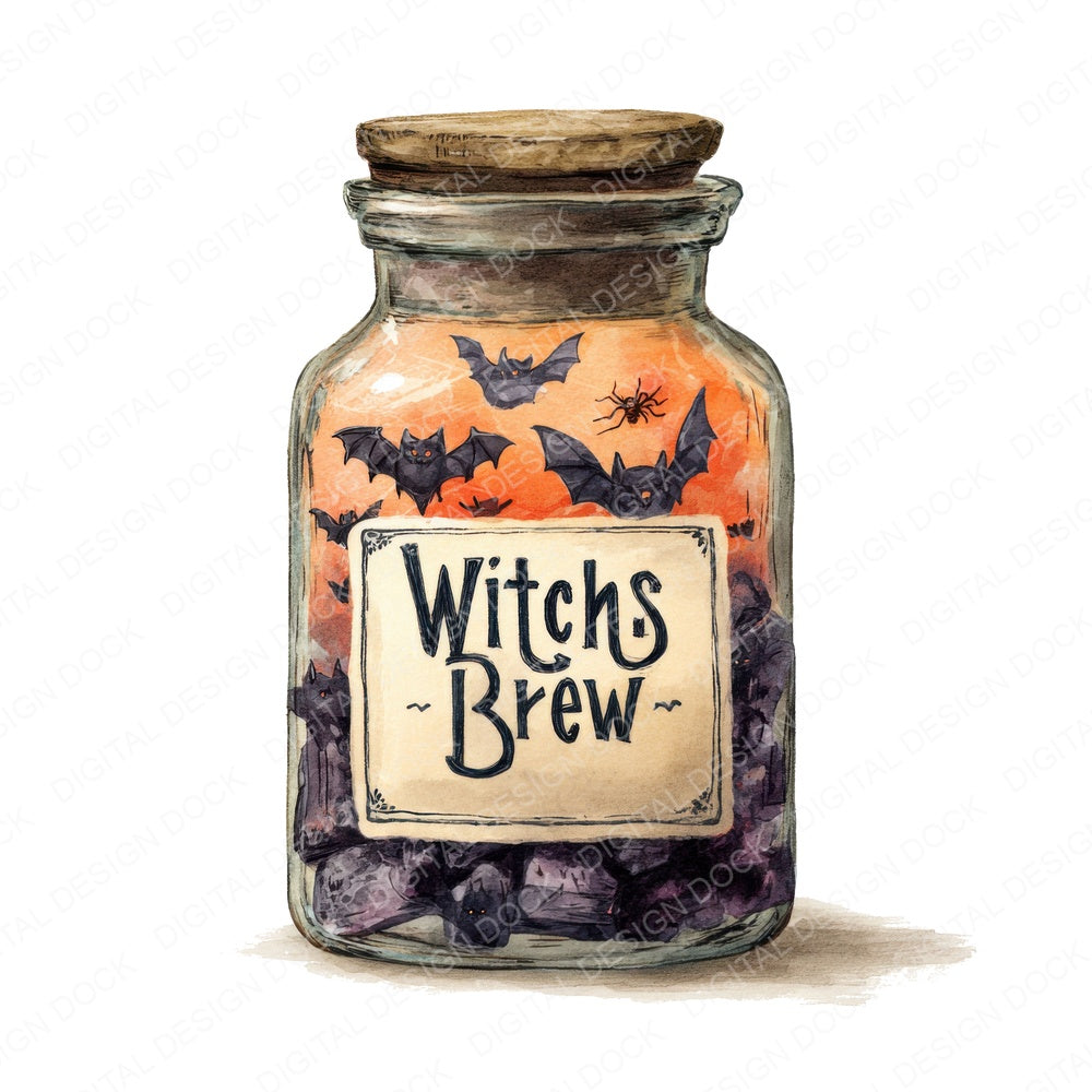 Witchs Brew Halloween Jar fussy cut sheet in US Letter format showing all 12 designs on one printable page
