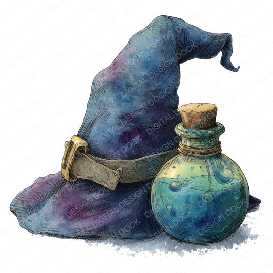 Wizard Hat Potion fussy cut sheet in US Letter format showing all 12 designs on one printable page