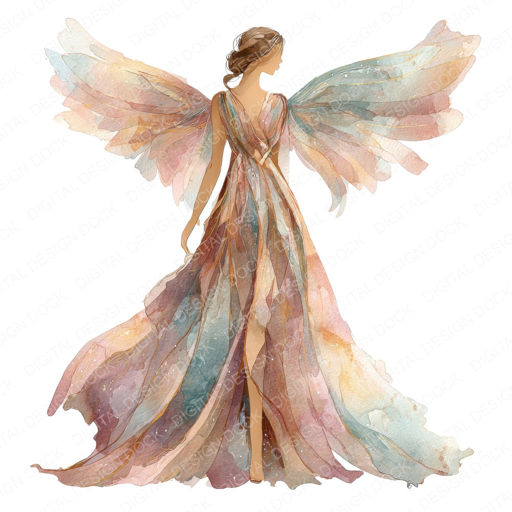 Woman Angel Watercolour fussy cut sheet in US Letter format showing all 12 designs on one printable page