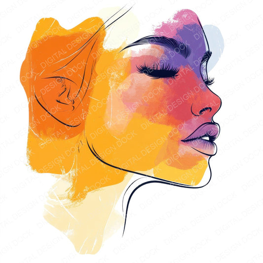 Woman Face Line Art Bold fussy cut sheet in US Letter format showing all 12 designs on one printable page