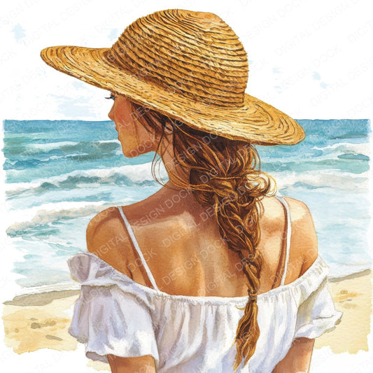 Woman Looking out to Sea fussy cut sheet in US Letter format showing all 12 designs on one printable page