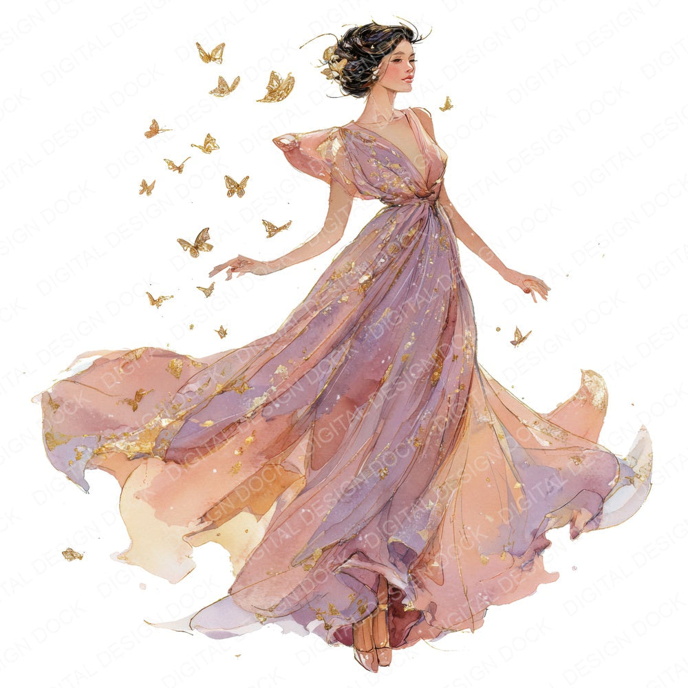 Woman Releasing Butterflies fussy cut sheet in US Letter format showing all 12 designs on one printable page