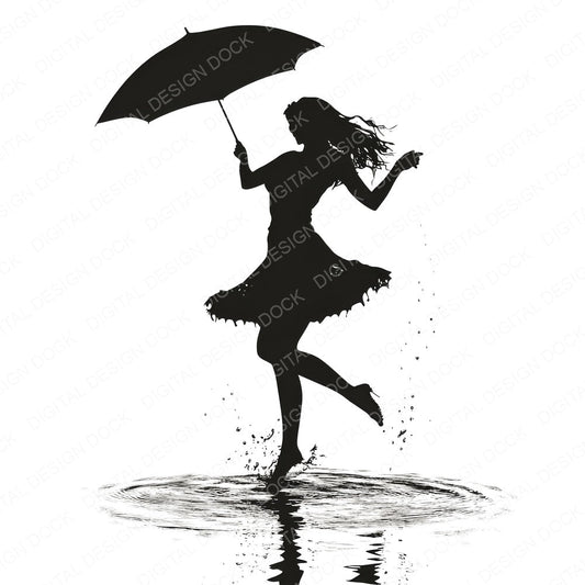 Woman Silhouette Dancing in Rain fussy cut sheet in US Letter format showing all 12 designs on one printable page
