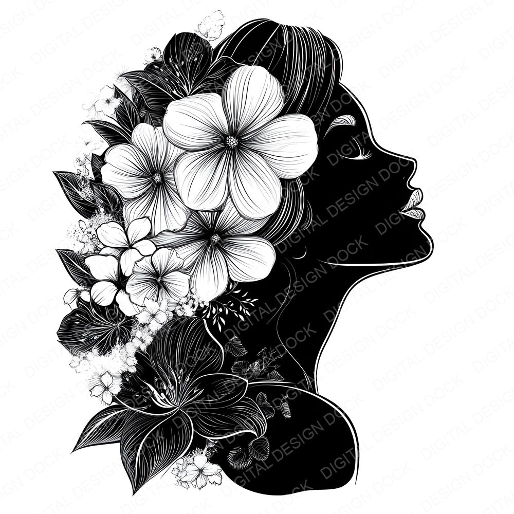 Woman Silhouette Floral fussy cut sheet in US Letter format showing all 12 designs on one printable page