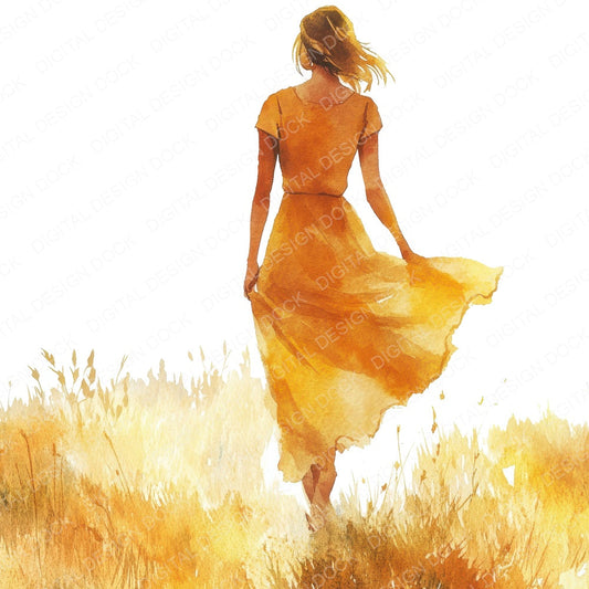 Woman Walking Barefoot fussy cut sheet in US Letter format showing all 12 designs on one printable page